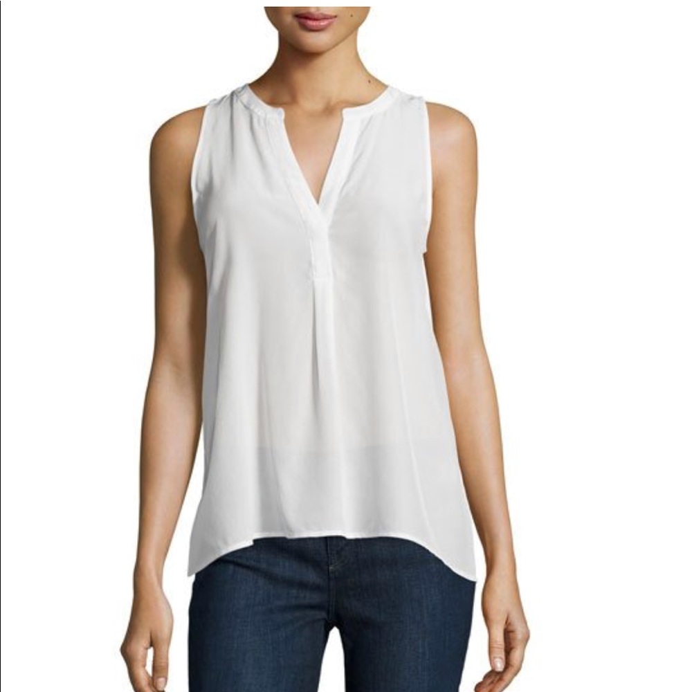 Joie Sleeveless Peach Silk Blouse w Neon Accent